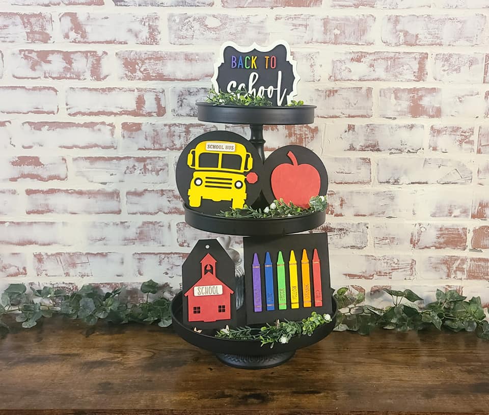 Back to school tiered tray decor