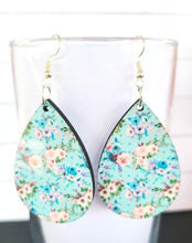 Load image into Gallery viewer, Blue floral earrings Flower earrings Dangle earrings Tear drop earrings Faux leather earrings Blue earrings - Adalee&#39;sAccessories

