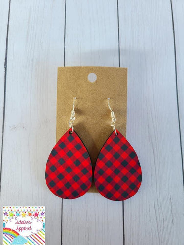 Buffalo plaid earrings - Christmas Earrings - Tear drop earrings - Faux leather earrings - Surgical steel - Adalee'sAccessories